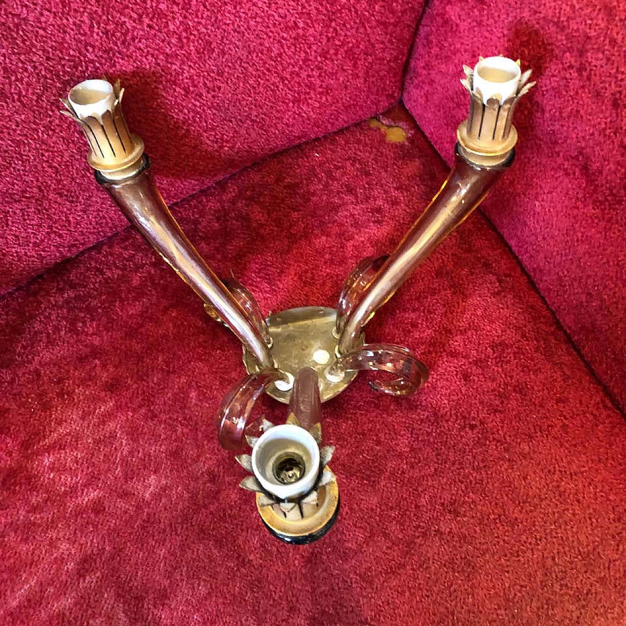 Pair of italian Murano glass and brass wall sconces by Barovier, 60s 1161777