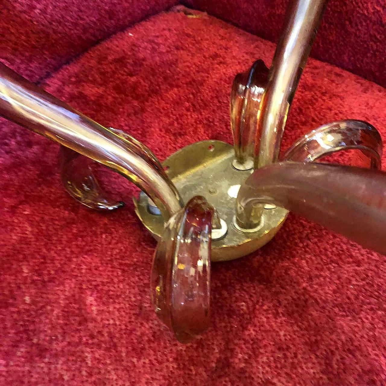 Pair of italian Murano glass and brass wall sconces by Barovier, 60s 1161780