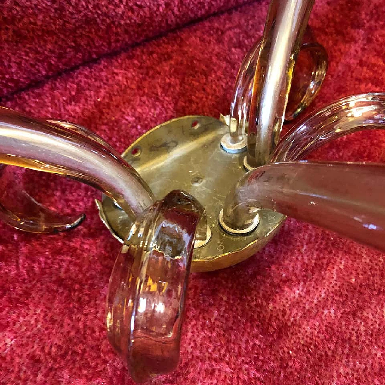 Pair of italian Murano glass and brass wall sconces by Barovier, 60s 1161783