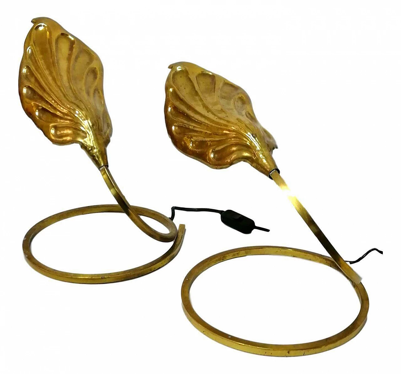 Pair of table lamps Foglia by Tommaso Barbi in brass, 70's 1162049