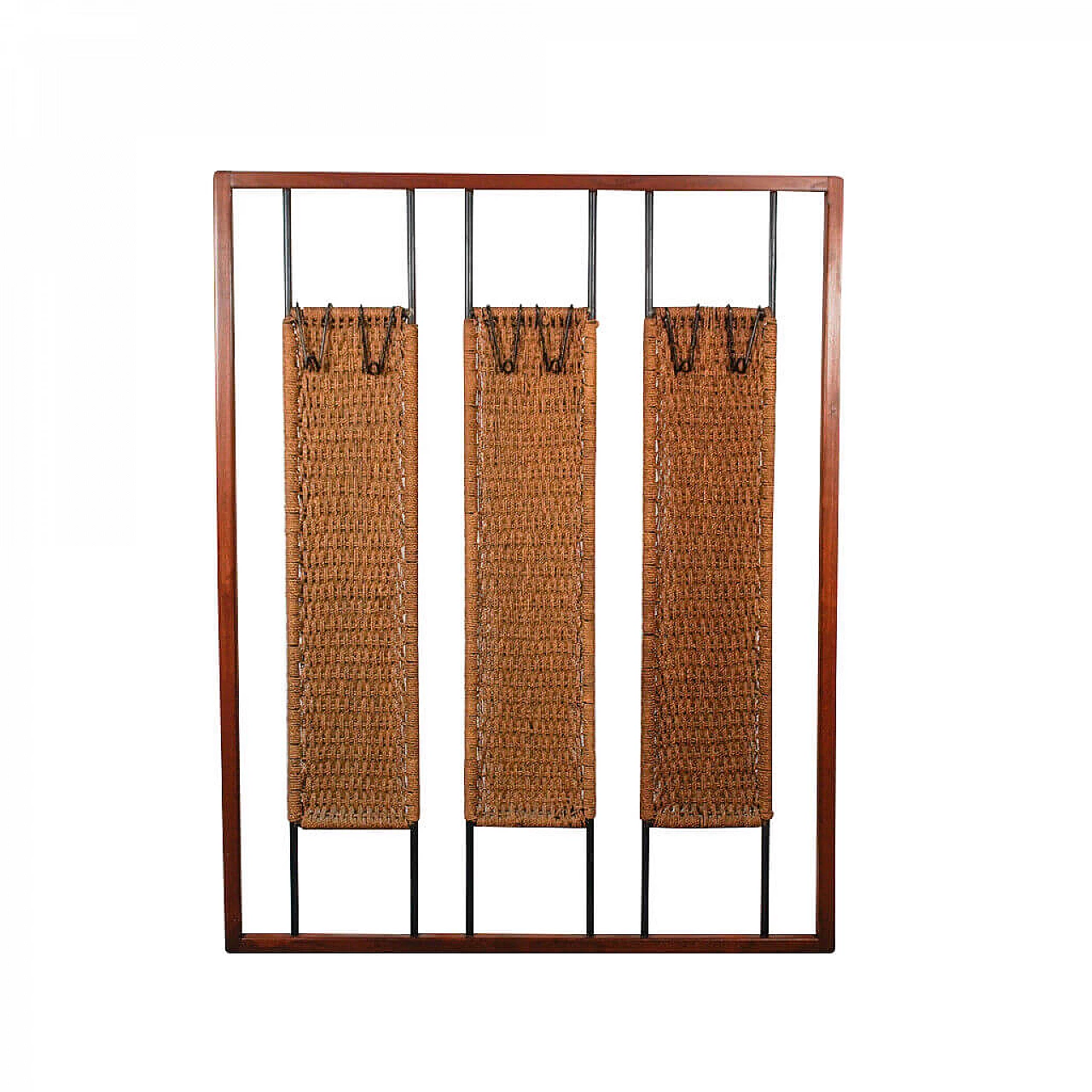 Wall-mounted coat rack made of wood and rope, 70's 1162226