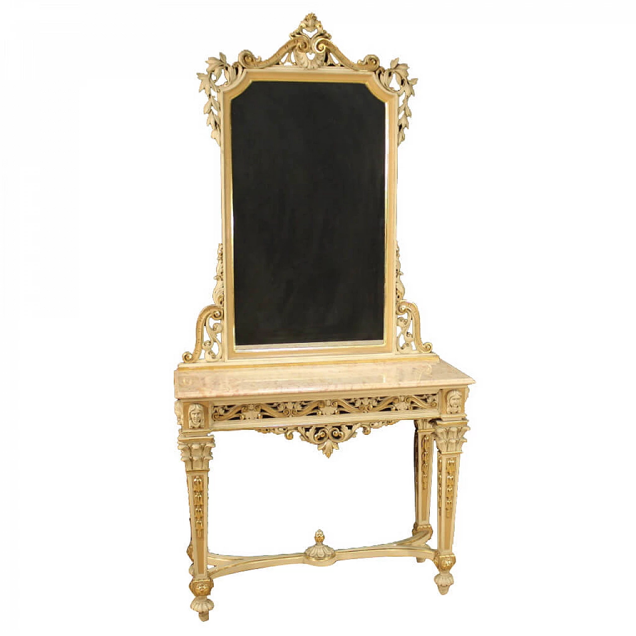 Italian console table with lacquered and gilded mirror in Louis XVI style 1162272