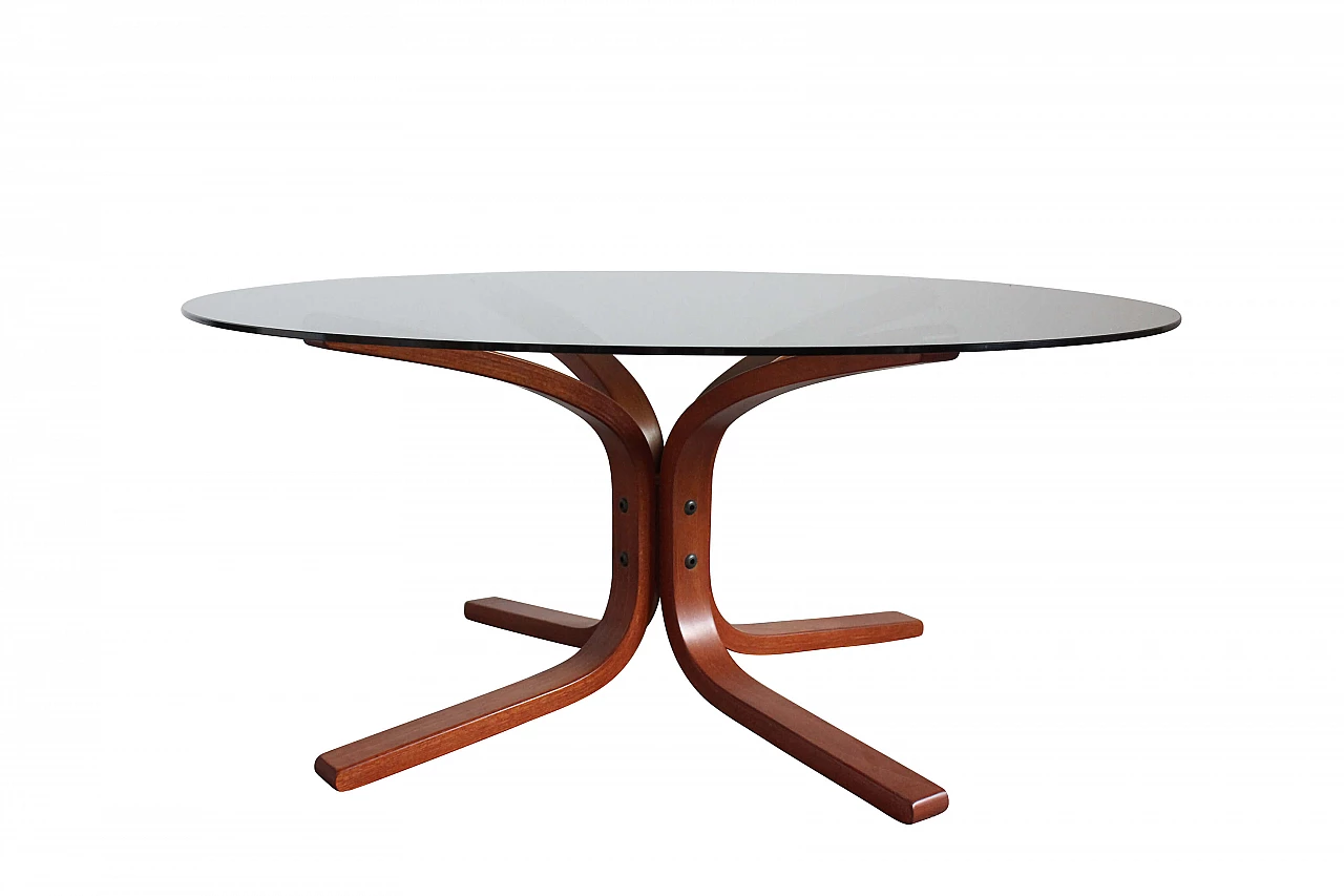 Tavolino in legno e cristallo, anni '80 1162630