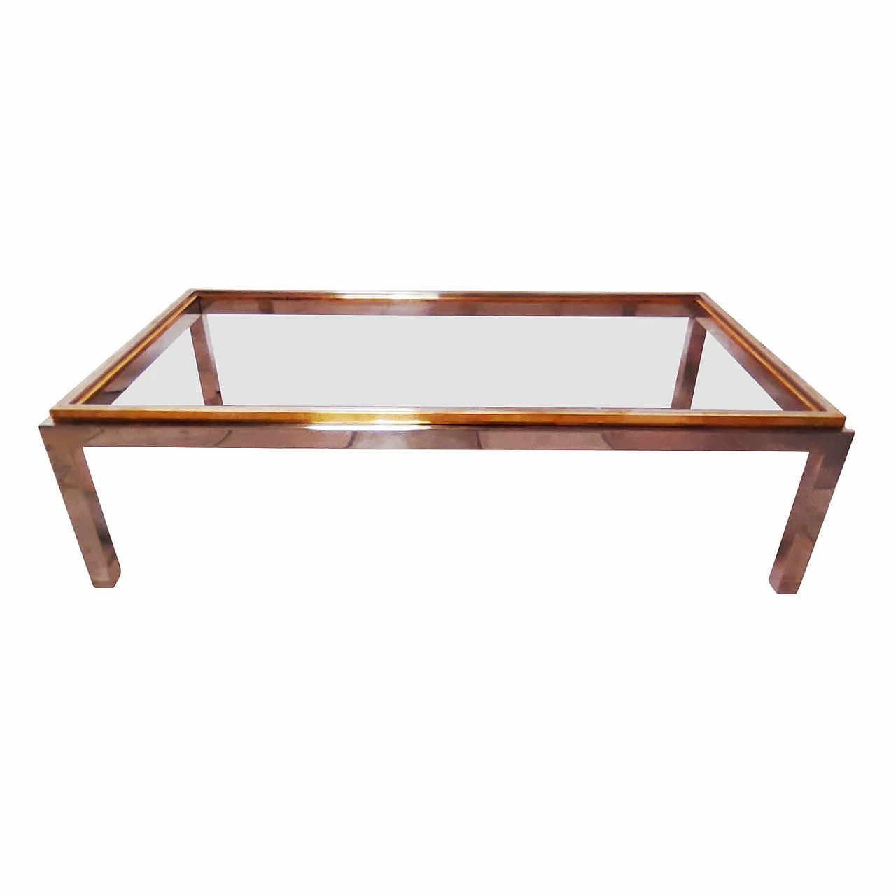 Tavolino in acciaio e ottone con vetro trasparente, di Jean Charles 1162679