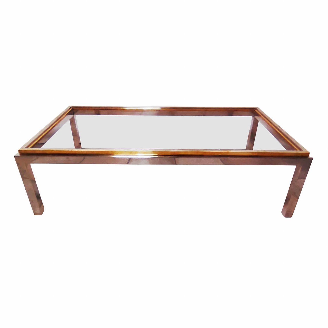 Coffee table in steel and brass with transparent glass, by Jean Charles 1162679