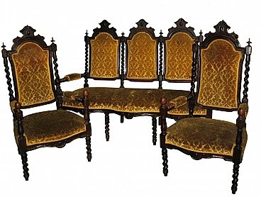 Belle Epoque walnut sofa and pair of armchairs