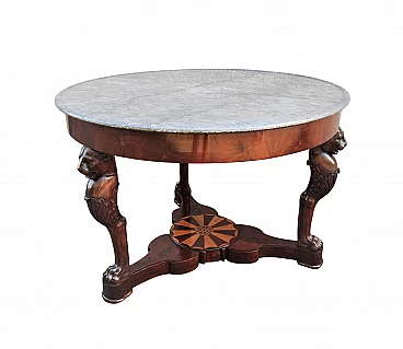 Sicilian table Empire period in mahogany feather, beginning of 19th century