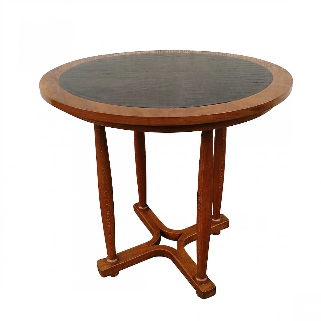 Coffee table in beech wood and top in Thonet leather, end of 19th century 1162923