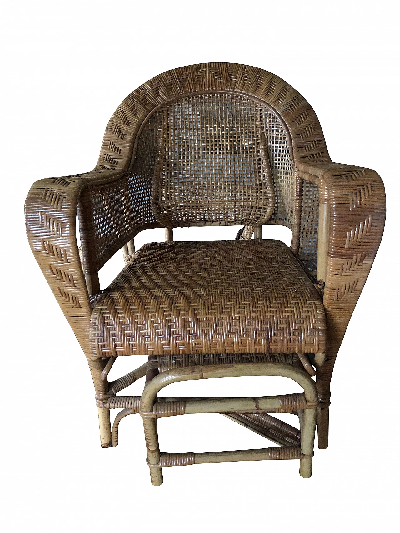 Rattan armchair with footrest, 70s 1162925