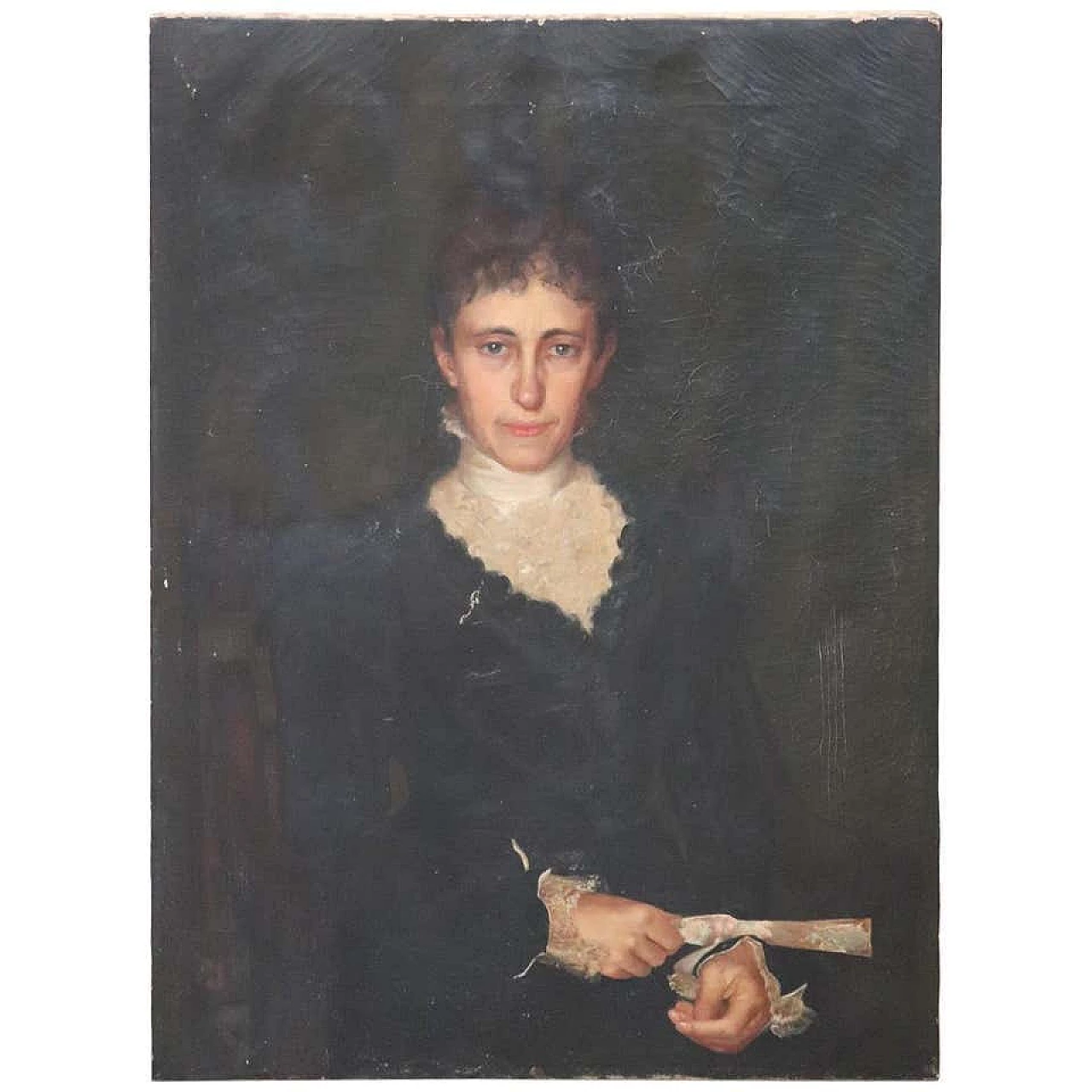Old oil painting on canvas portrait of a lady, early XX century 1163535