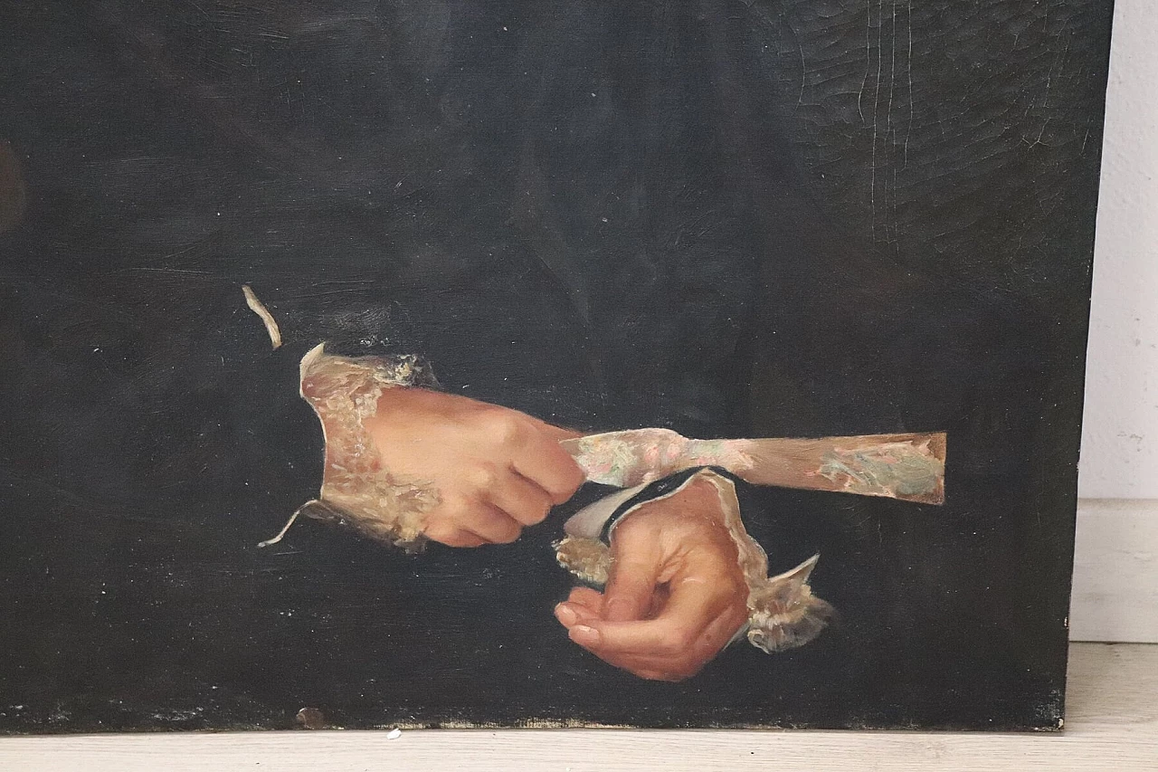 Old oil painting on canvas portrait of a lady, early XX century 1163537