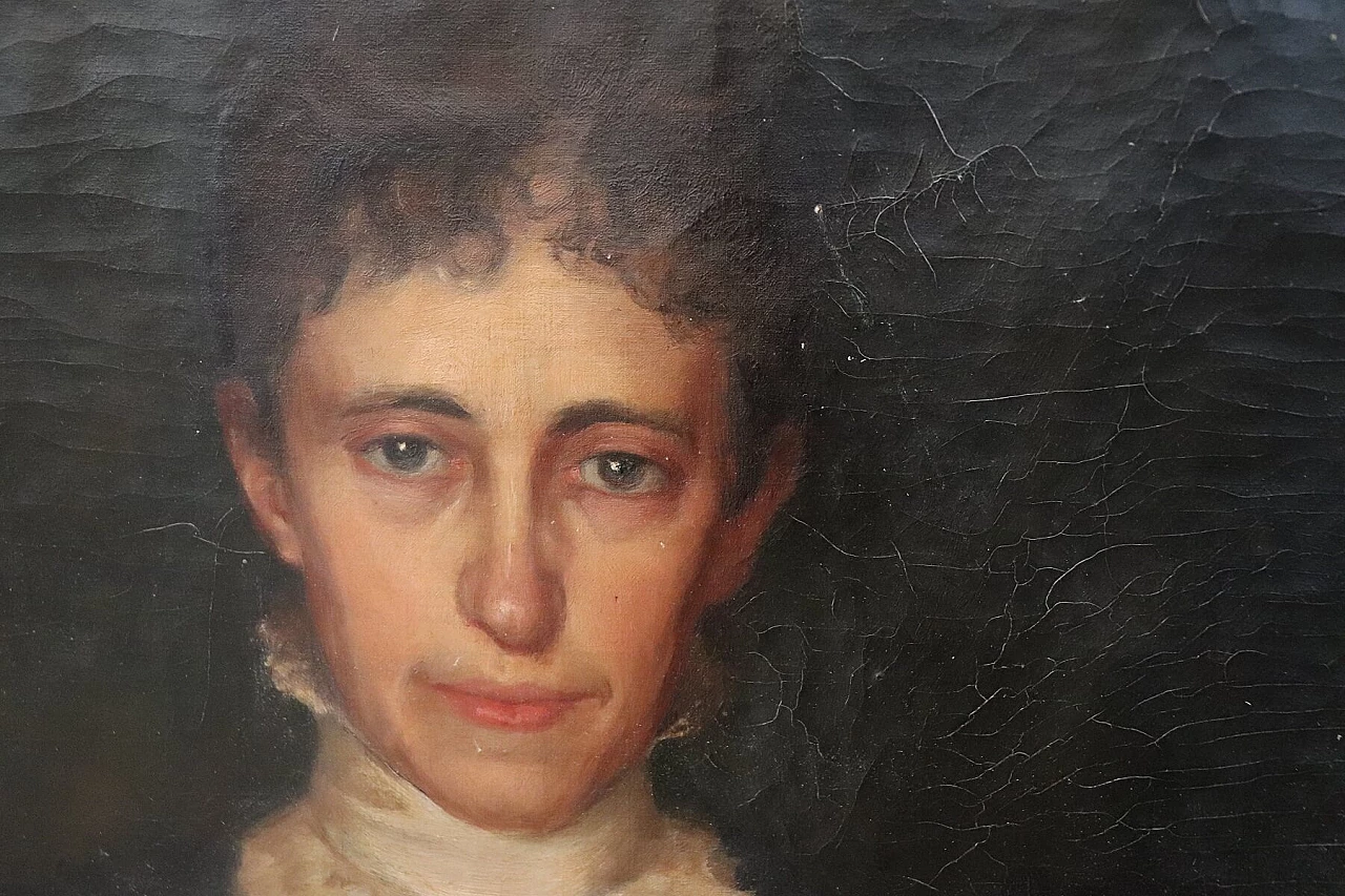 Old oil painting on canvas portrait of a lady, early XX century 1163539