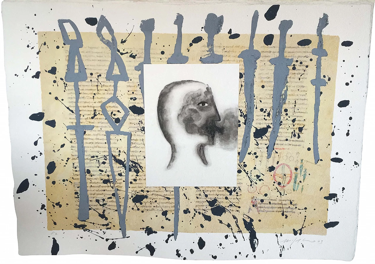 Etching, serigraphy and collage De Universo by Domenico Paladino, 2000 1163550