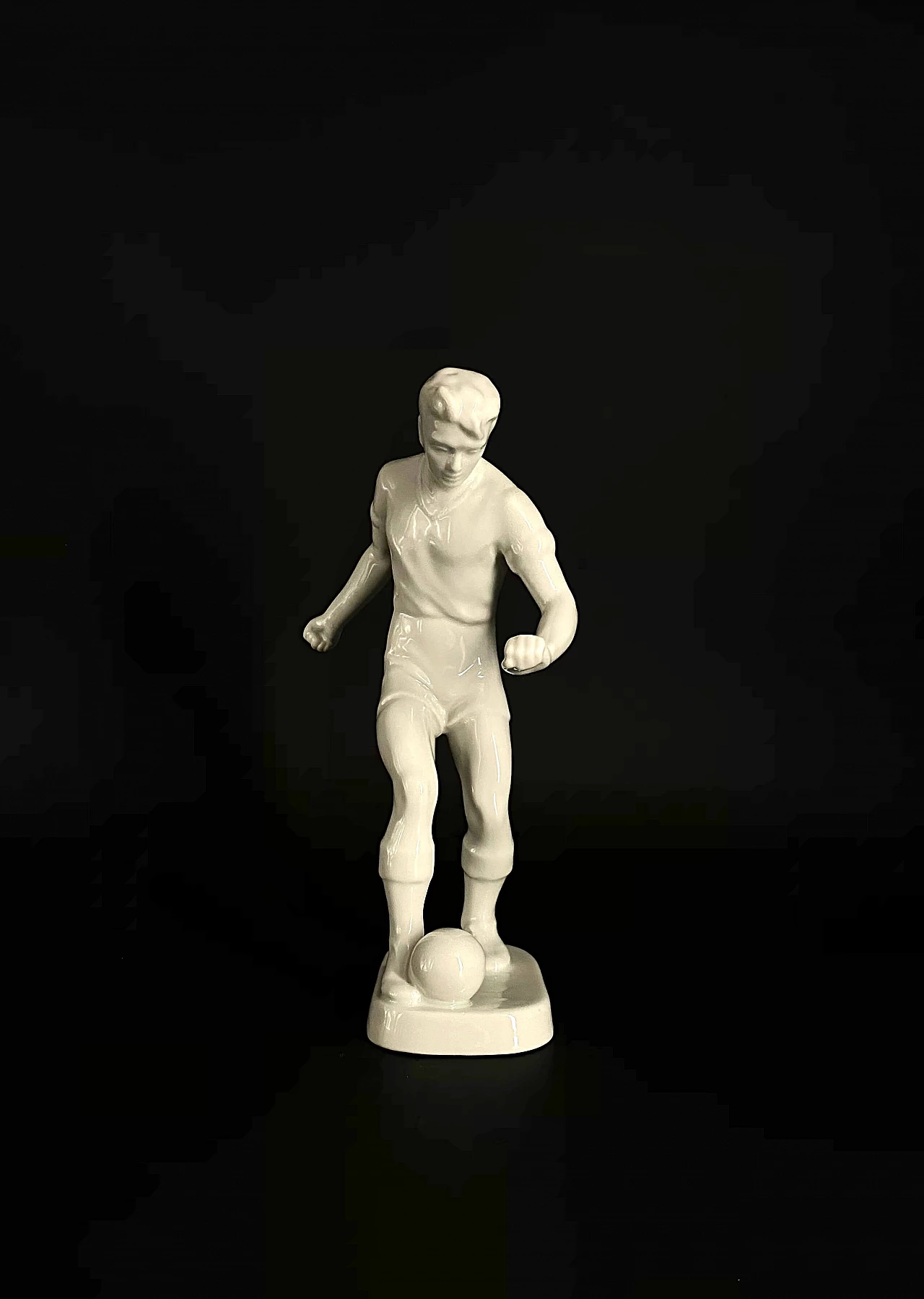Antique Football player porcelain figure by Hollóháza, 40s 1163815