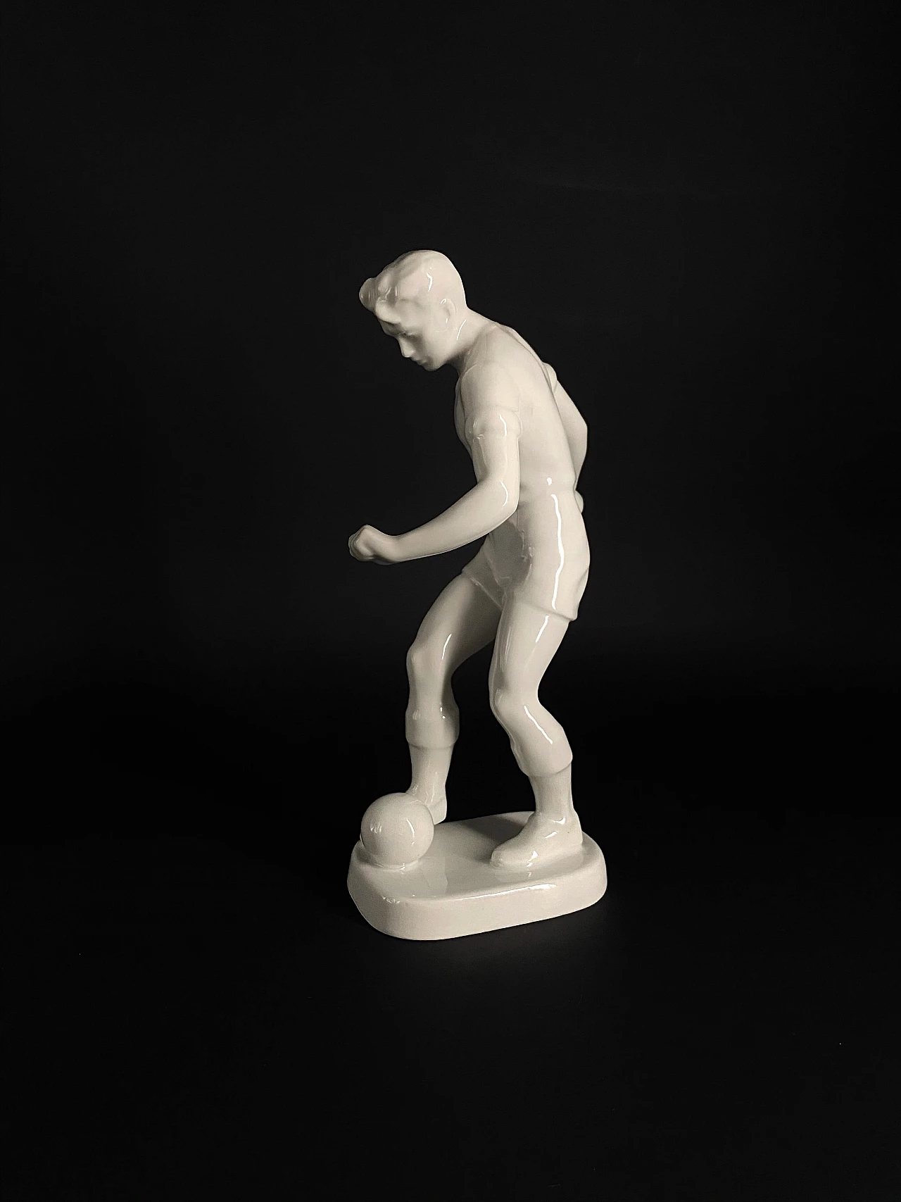 Antique Football player porcelain figure by Hollóháza, 40s 1163817