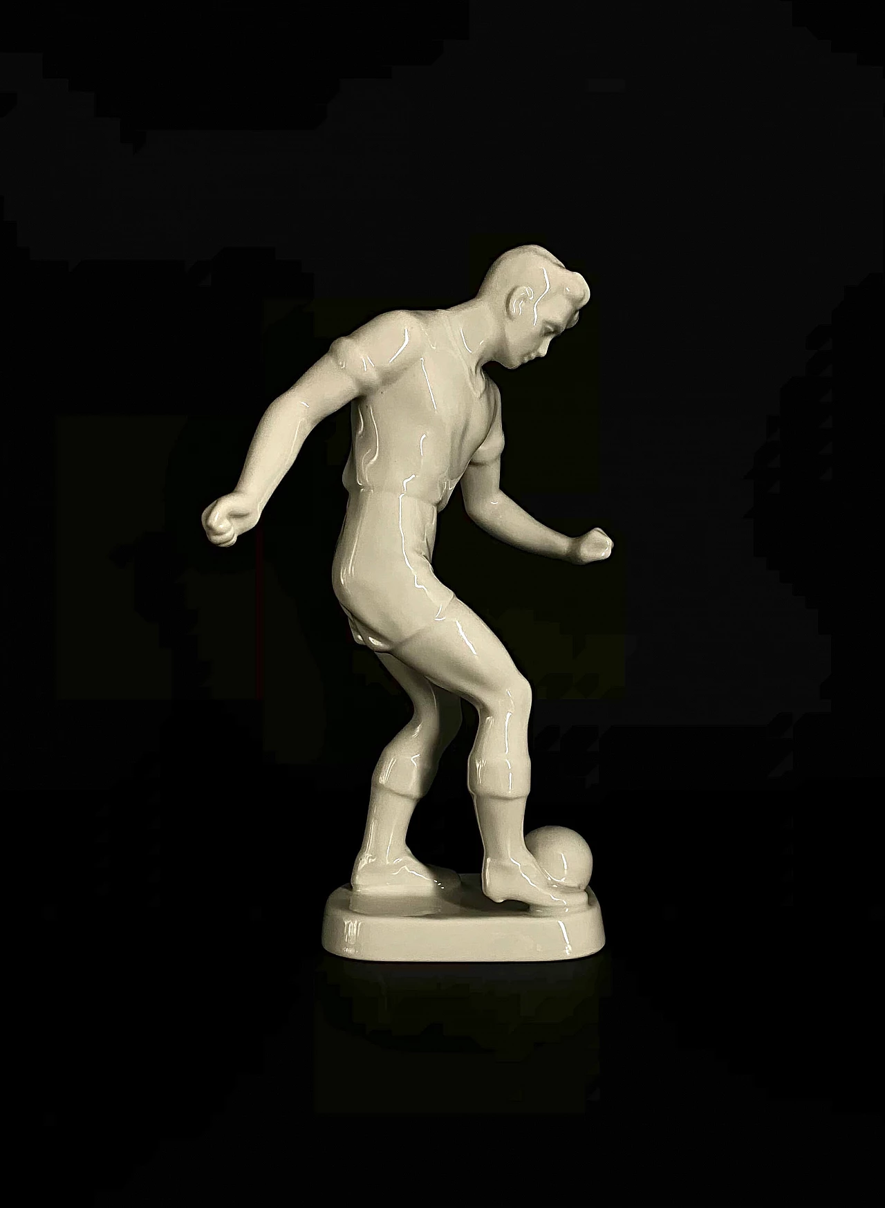 Antique Football player porcelain figure by Hollóháza, 40s 1163820