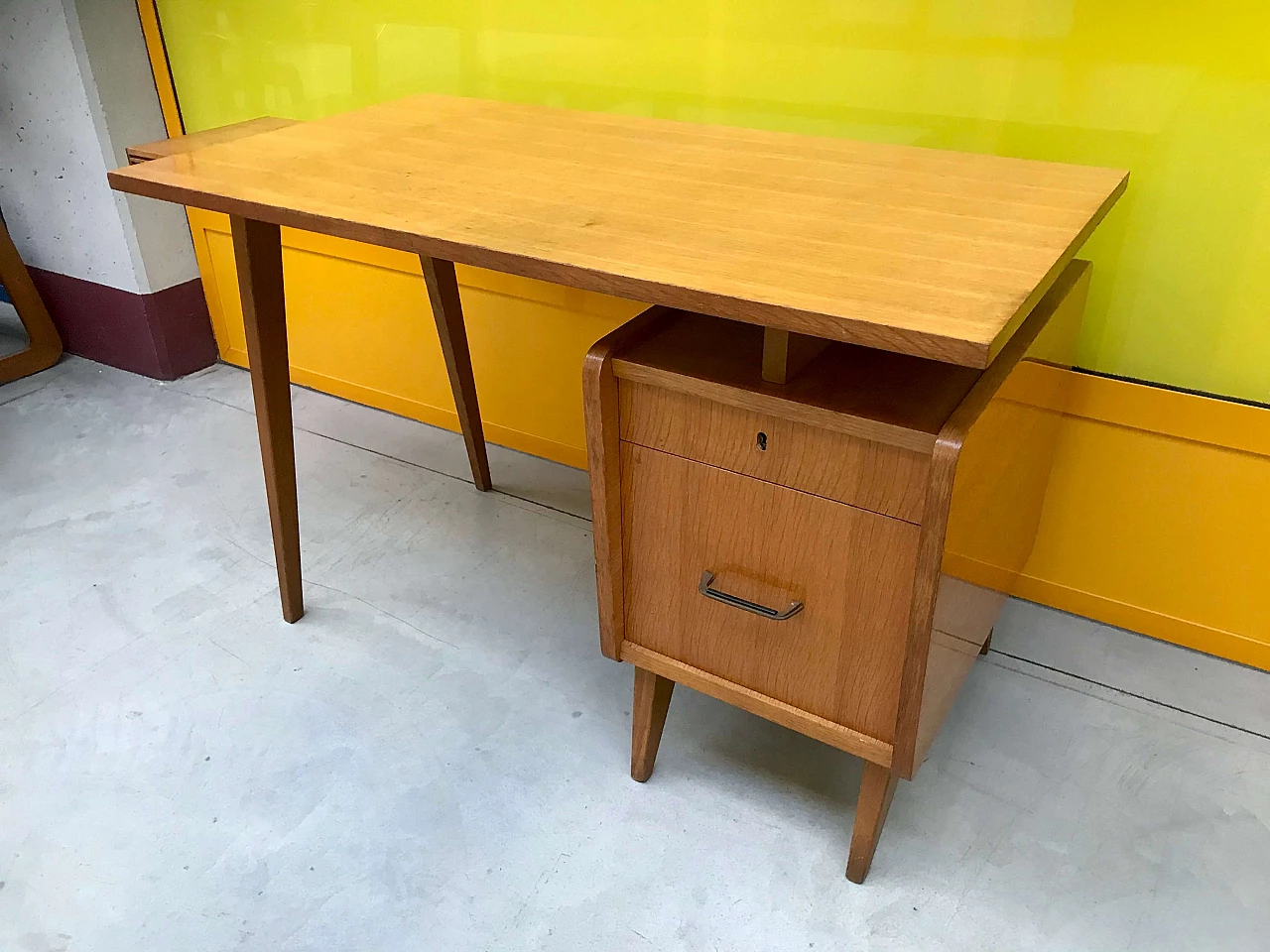 Italian light brown desk with movable top and drawers, 60s 1163831