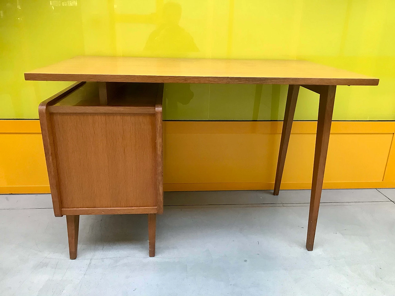 Italian light brown desk with movable top and drawers, 60s 1163835