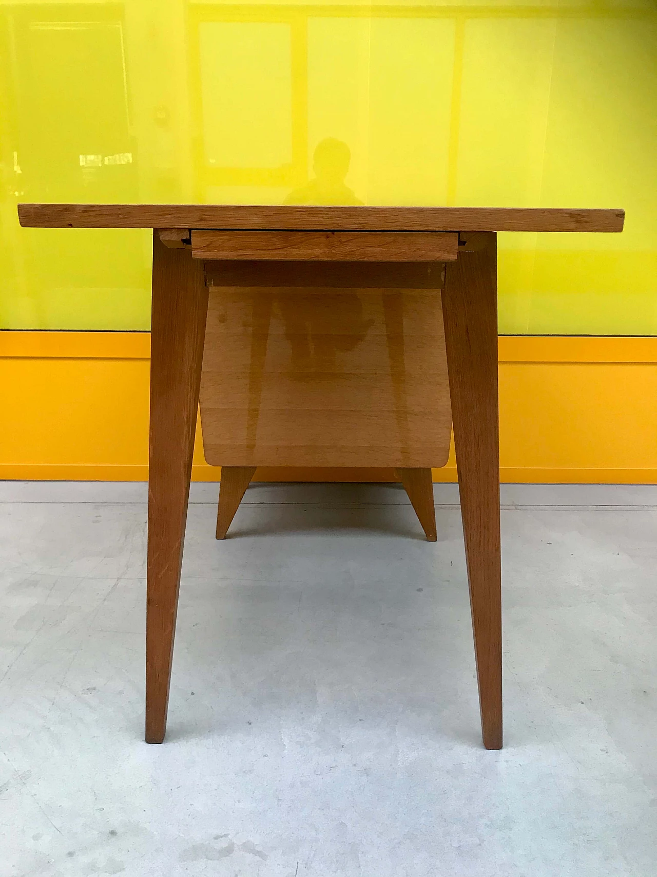 Italian light brown desk with movable top and drawers, 60s 1163836