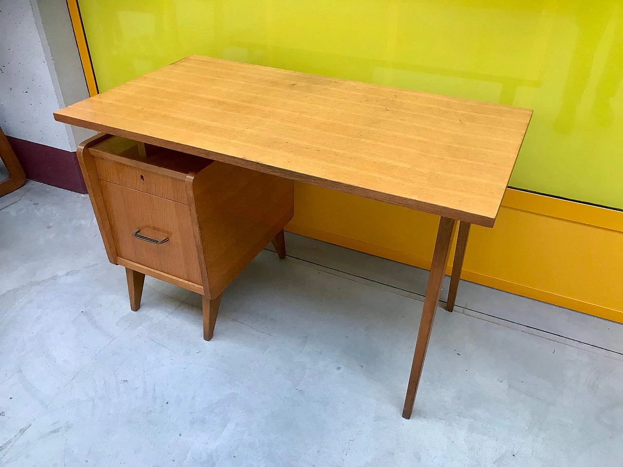 Italian light brown desk with movable top and drawers, 60s 1163839