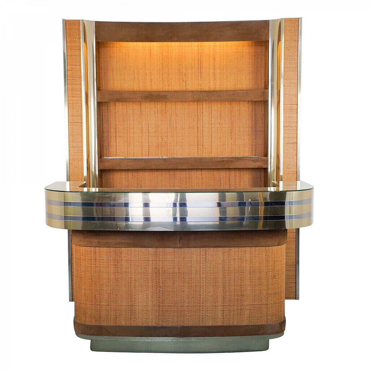Brass and wicker bar cabinet by Willy Rizzo, 60s 1163897