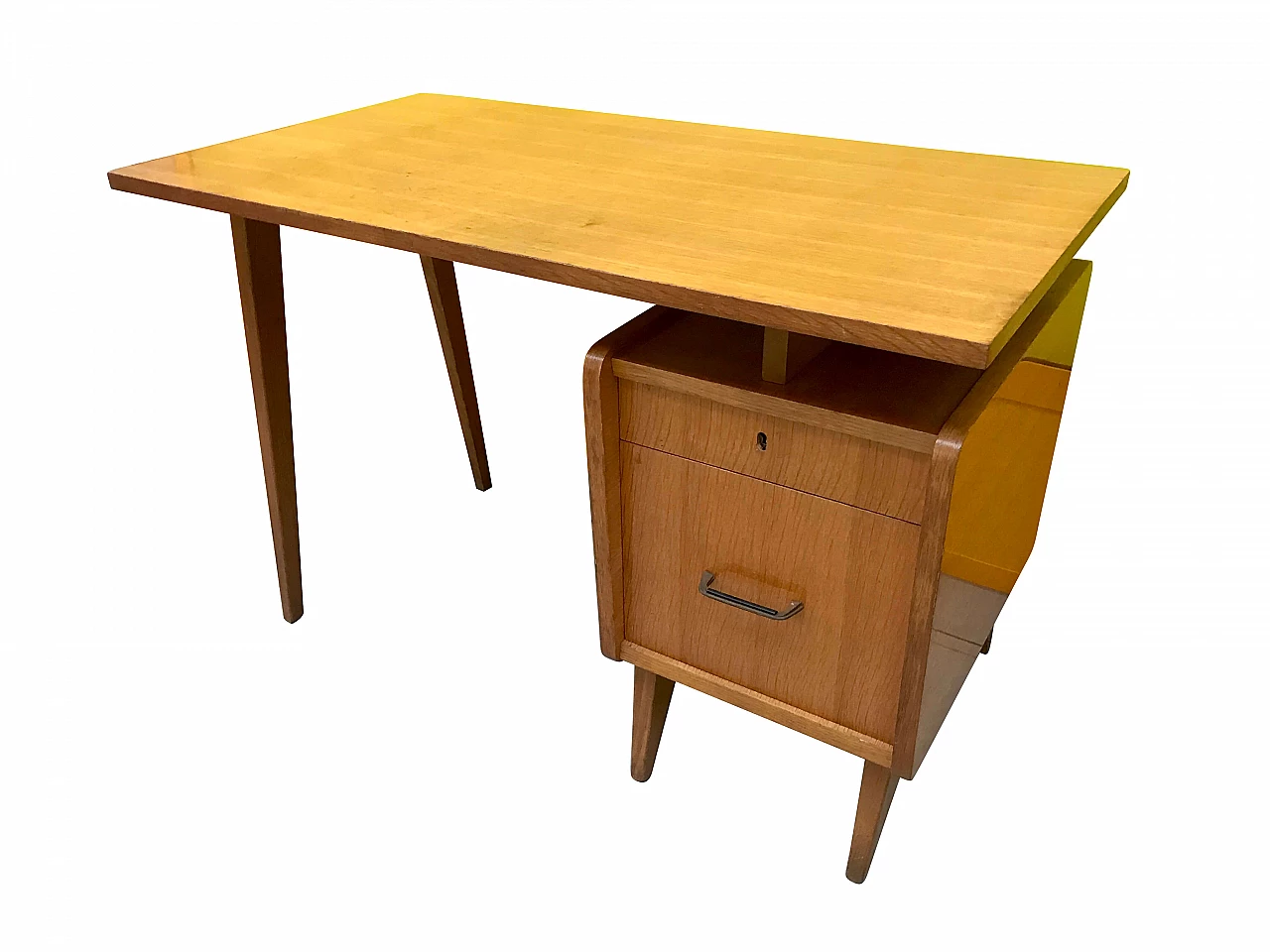 Italian light brown desk with movable top and drawers, 60s 1163940