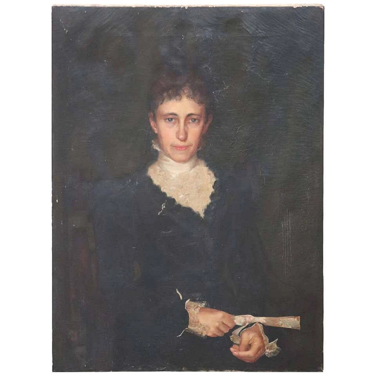 Old oil painting on canvas portrait of a lady, early XX century 1164274