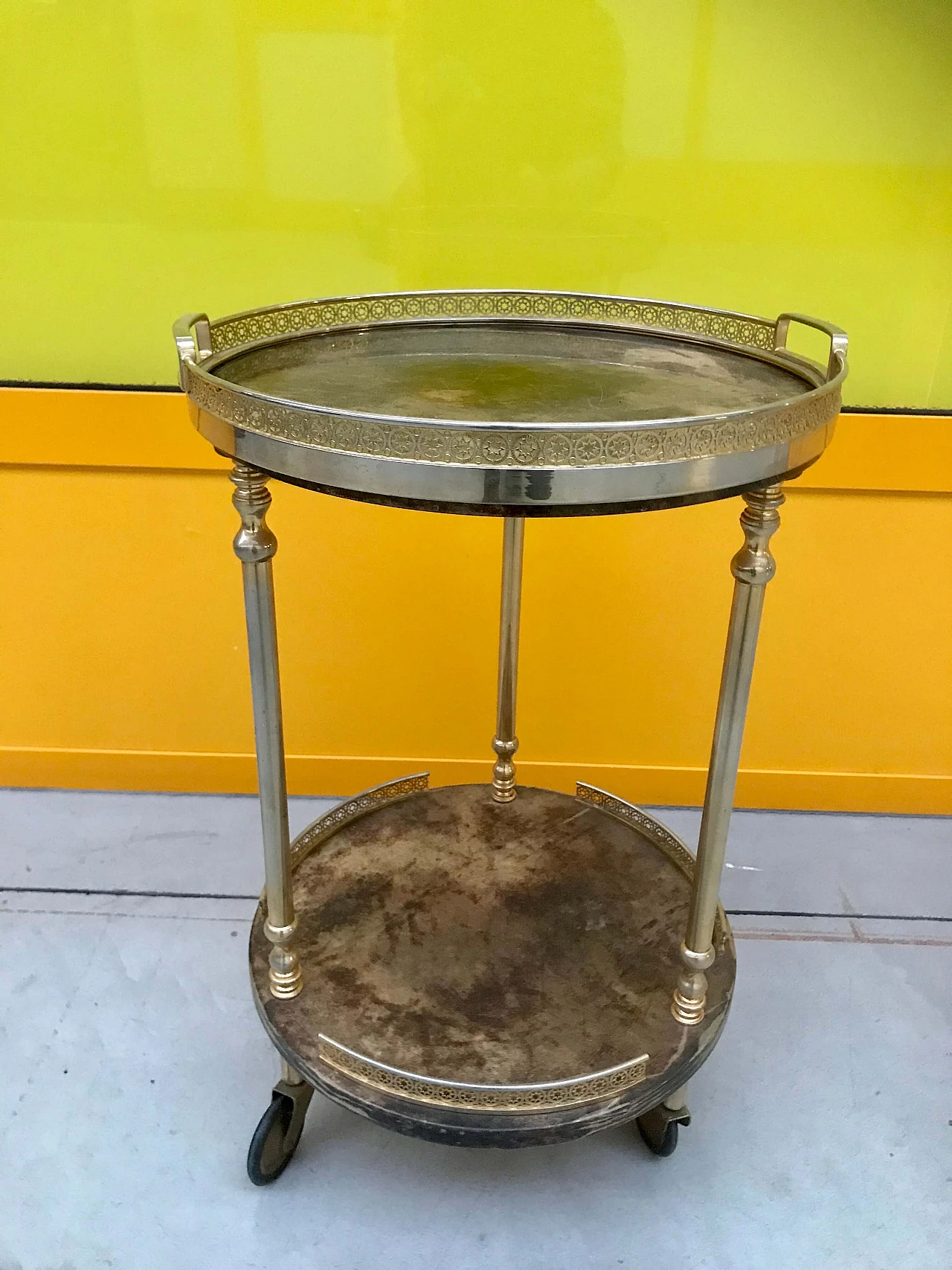 Aldo Tura's bar trolley in parchment and golden brass 1164277