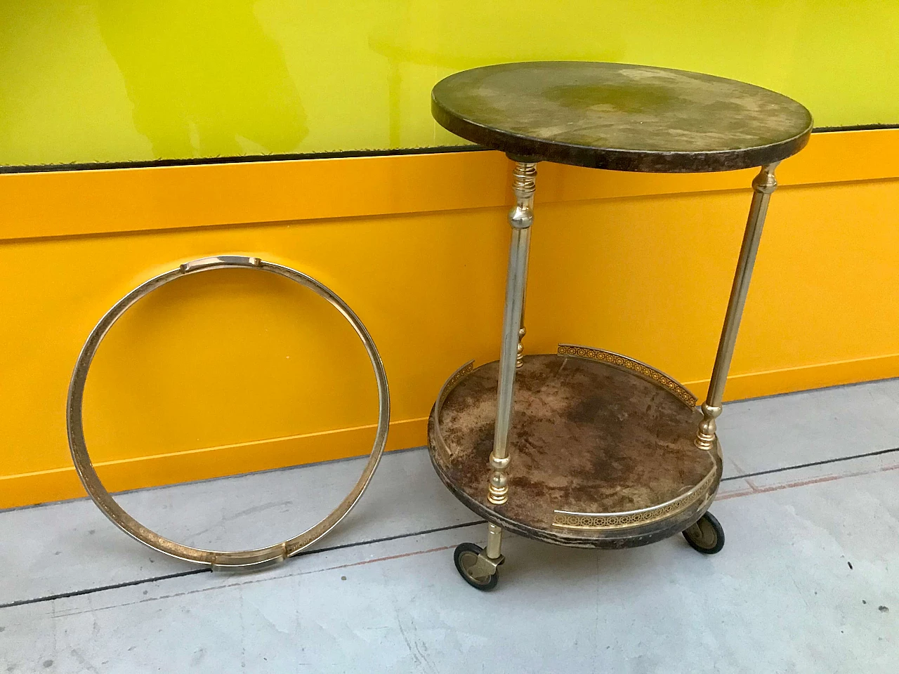 Aldo Tura's bar trolley in parchment and golden brass 1164279