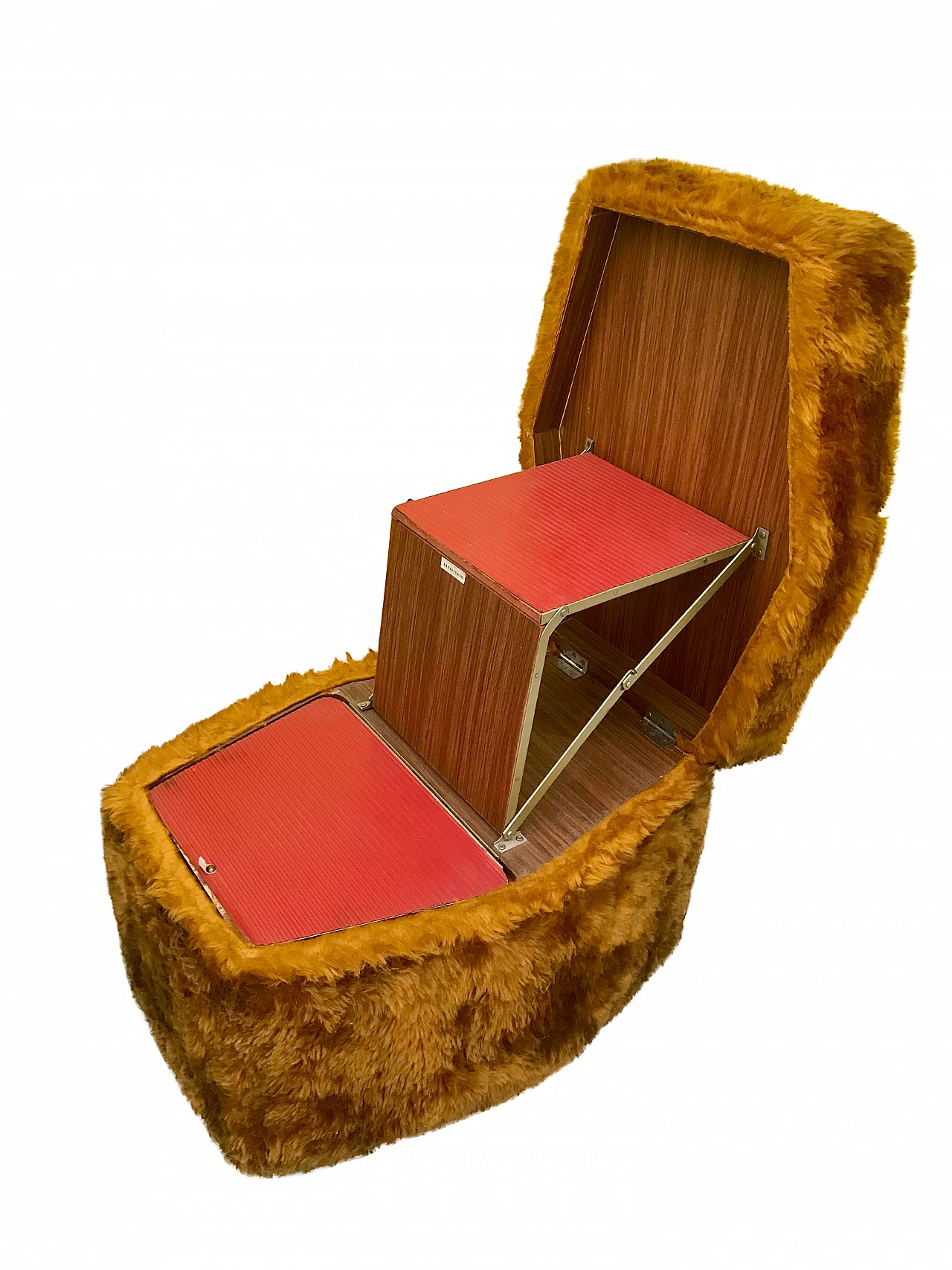 Pouf multifunzionale in pelo di floccato con contenitore e scala interna, anni’70 1164410