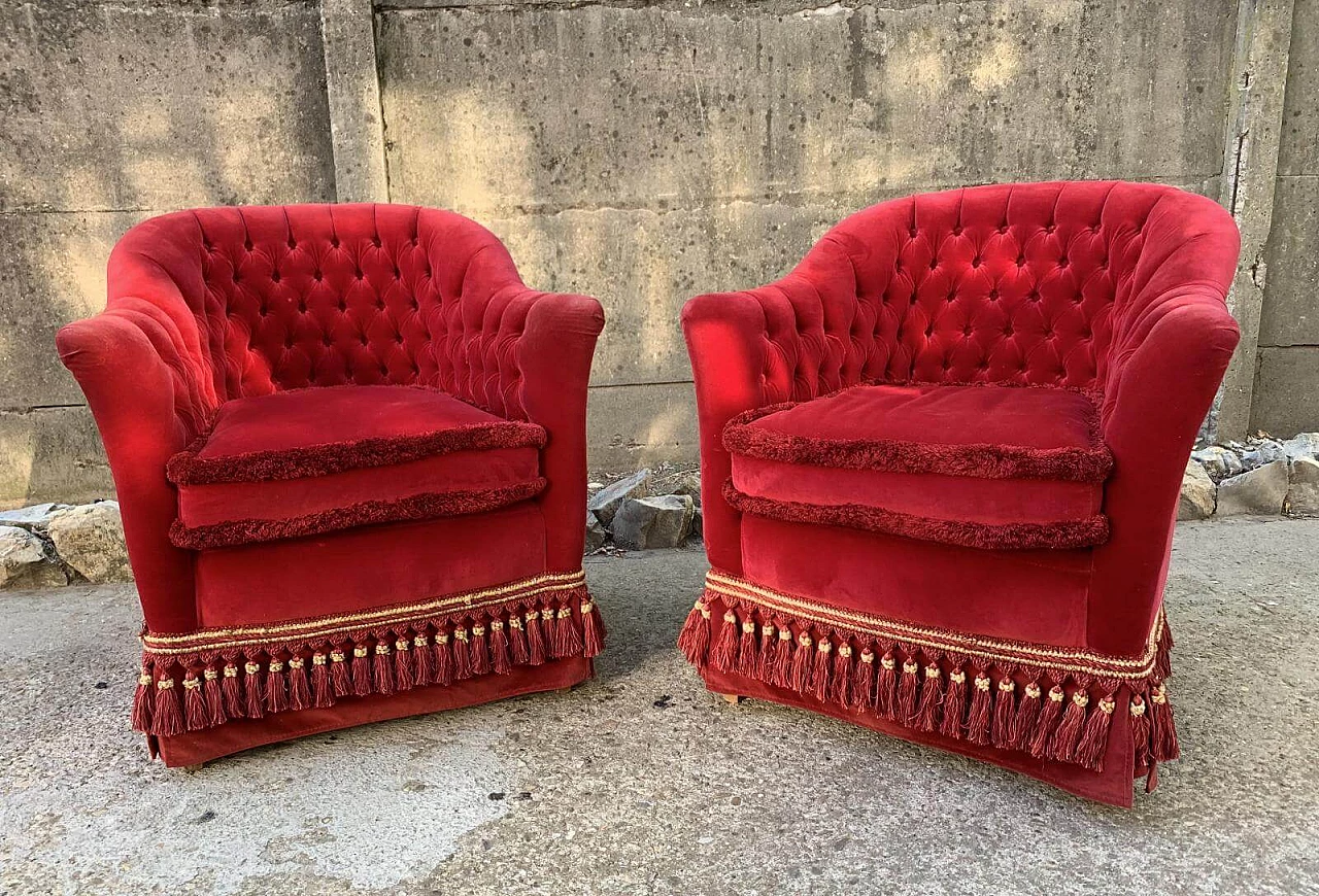 Pair of Napoleon III armchairs in red velvet, '800 1164466