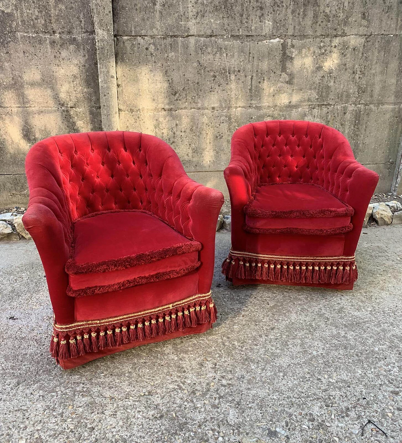 Pair of Napoleon III armchairs in red velvet, '800 1164467