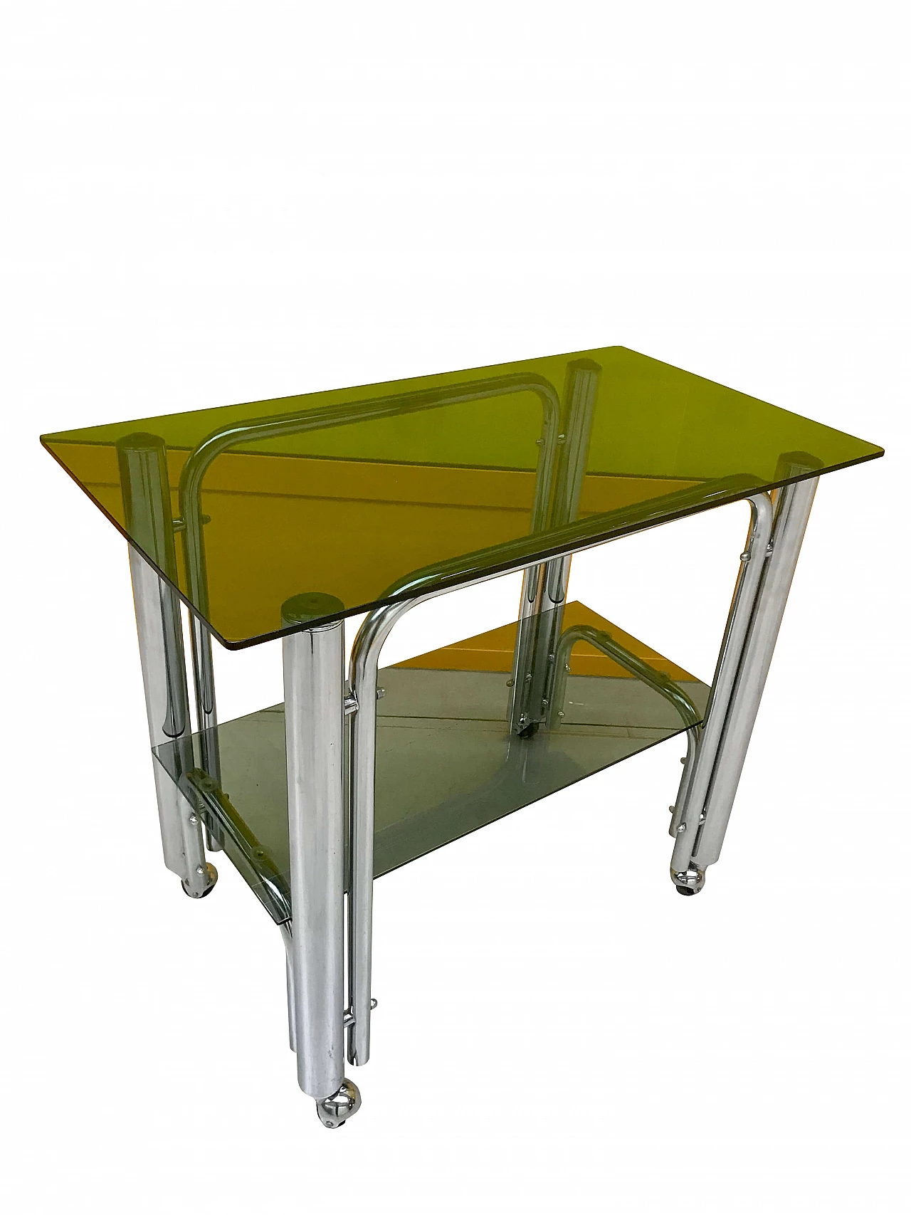 Italian chromed trolley with double smoked glass tops, 70s 1164603