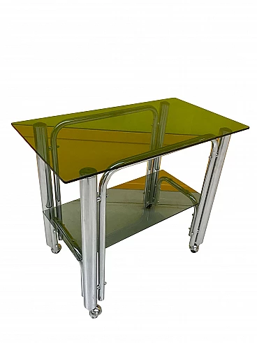 Italian chromed trolley with double smoked glass tops, 70s