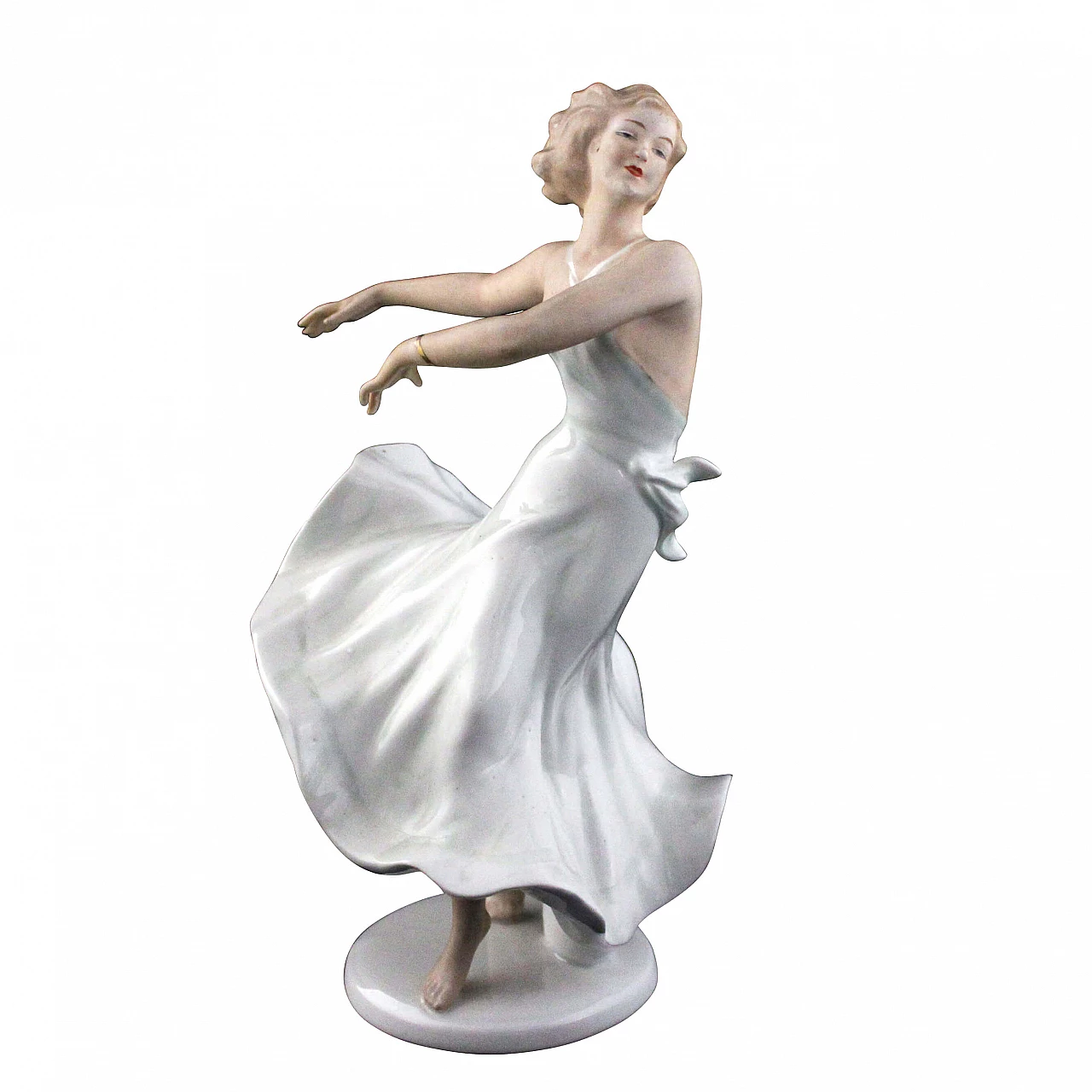 Scultura in porcellana raffigurante una donna di Schaubach, anni '50 1164673