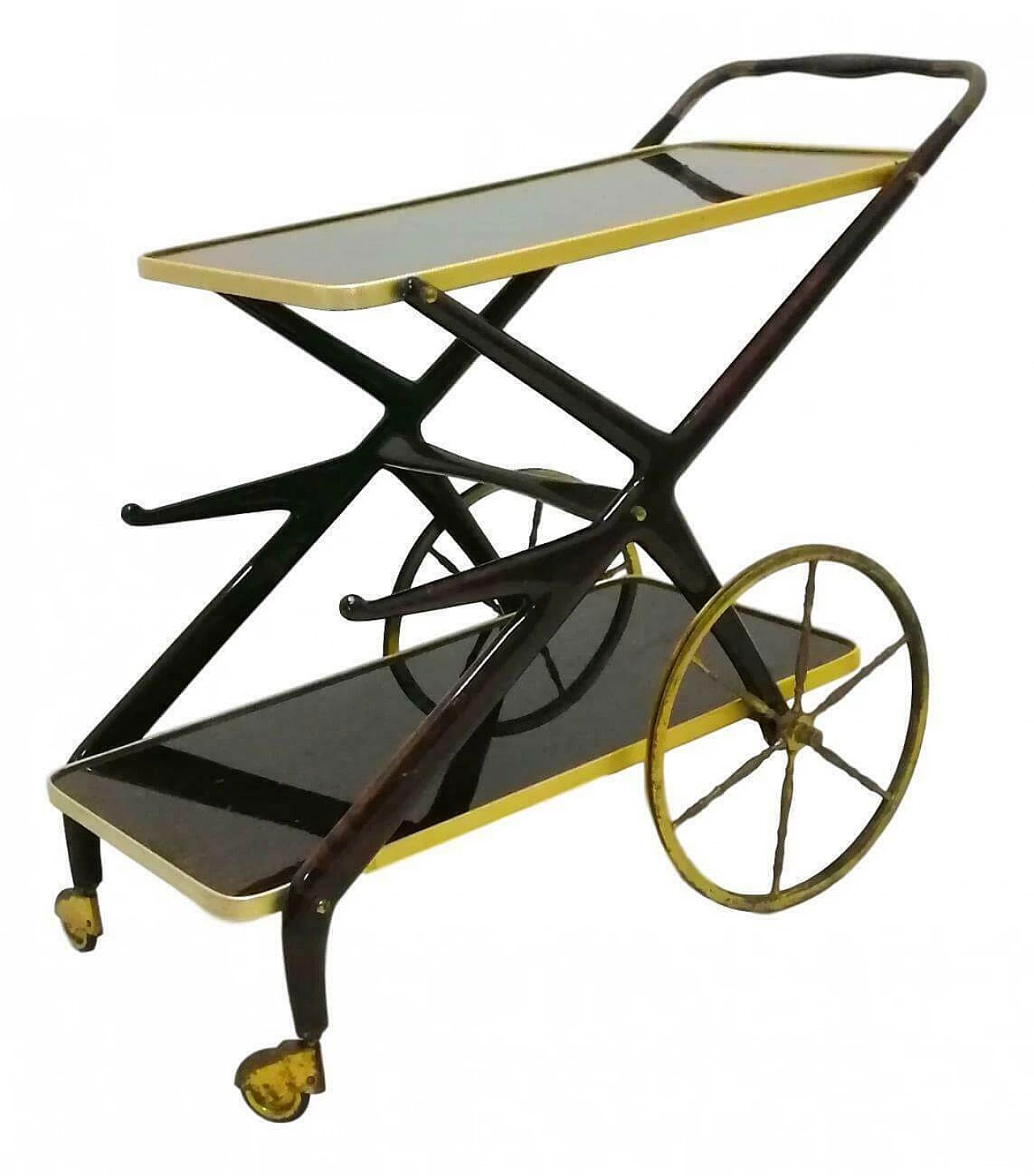 Bar trolley in brass and wood by Cesare Lacca, 1960s 1164678