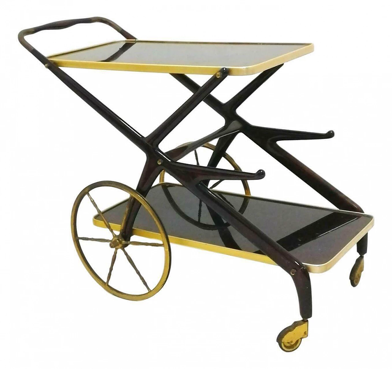 Bar trolley in brass and wood by Cesare Lacca, 1960s 1164680
