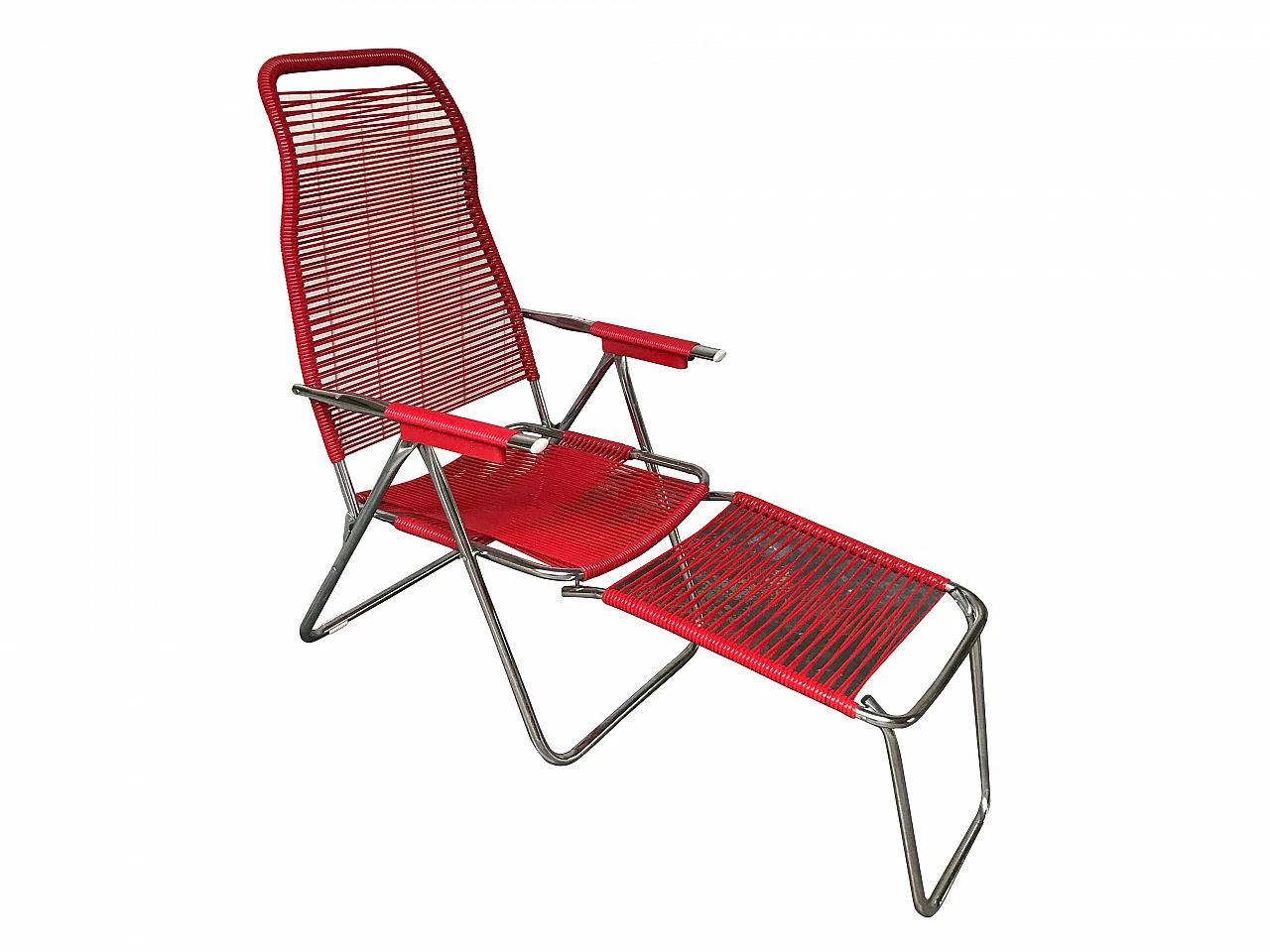 Sedia o Lettino a sdraio rosso richiudibile e intatto, anni '60 1164710