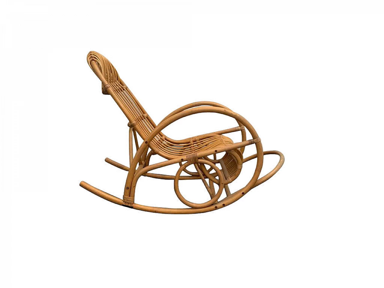 Wicker & Bamboo Rocking Chair, 1970s 1164931