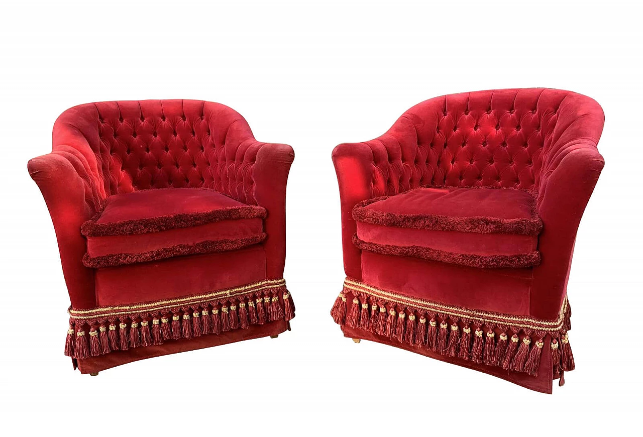 Pair of Napoleon III armchairs in red velvet, '800 1164937