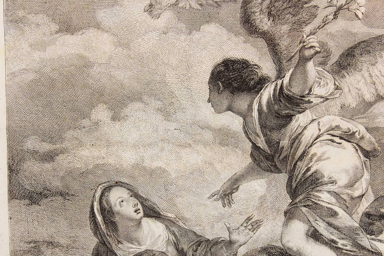 Antique etching with Annunciation,  19th century 1164972