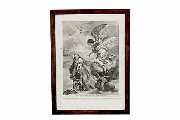 Antique etching with Annunciation,  19th century