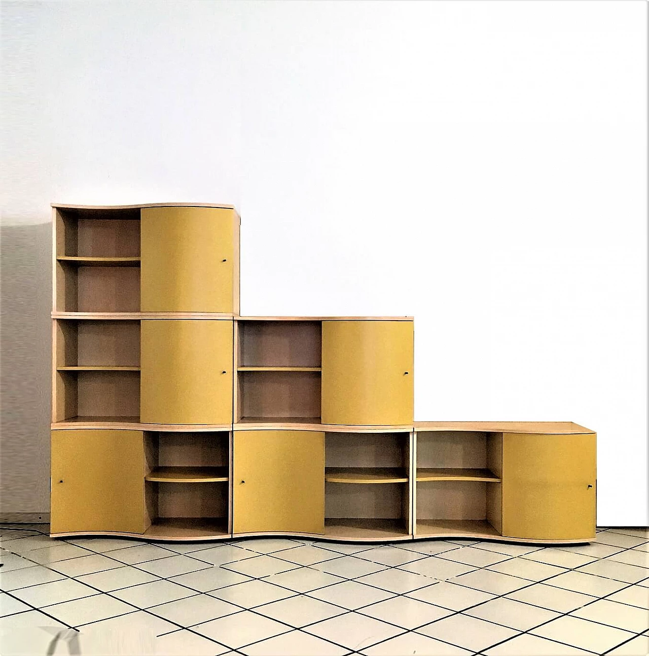 Modular bookcase maple, yellow satin lacquered doors 1165149