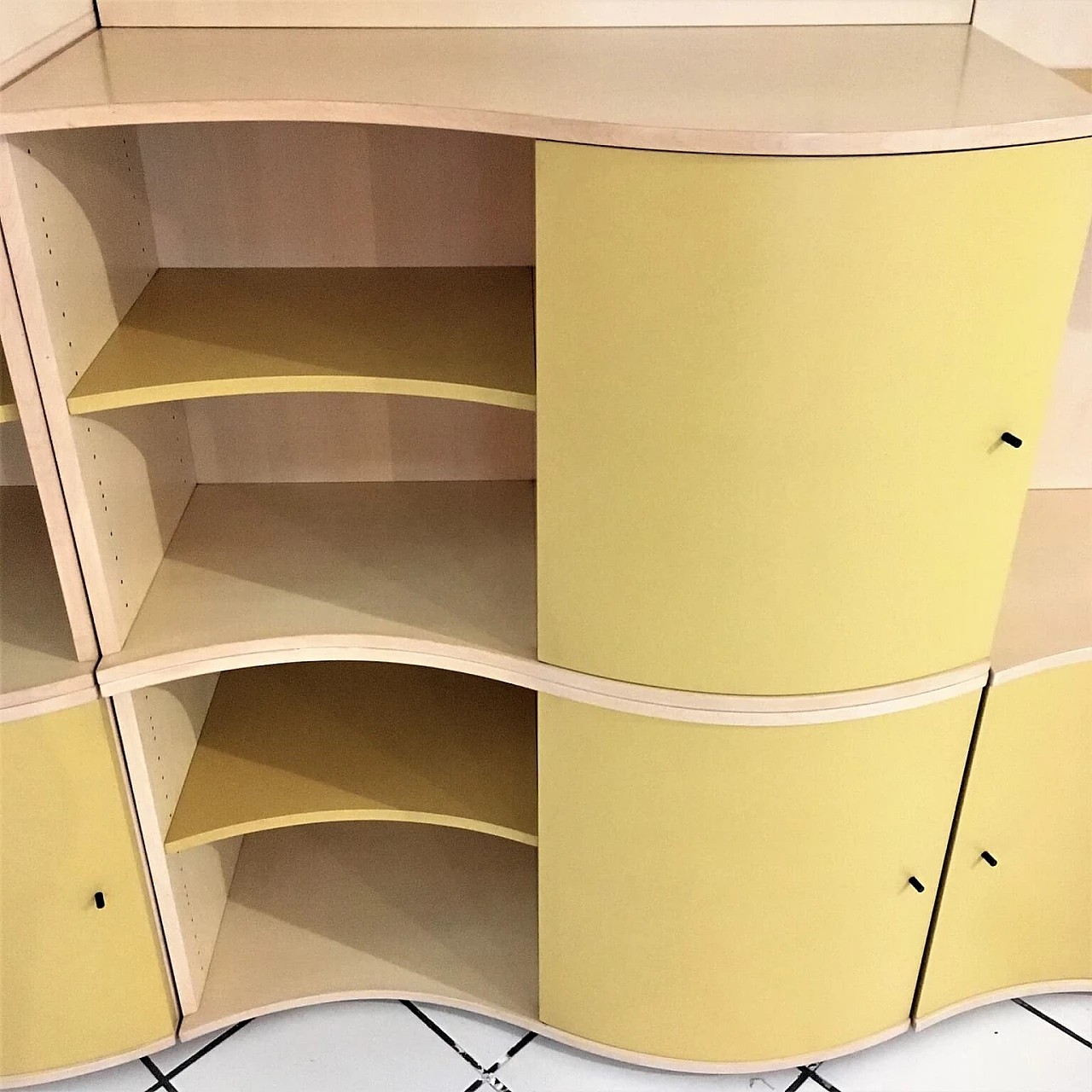 Modular bookcase maple, yellow satin lacquered doors 1165151