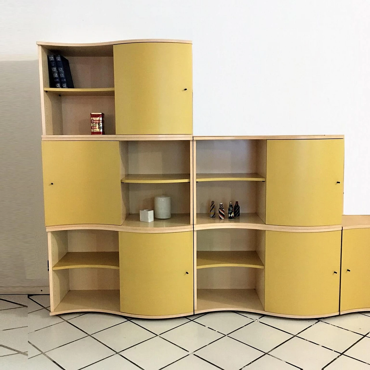 Modular bookcase maple, yellow satin lacquered doors 1165155