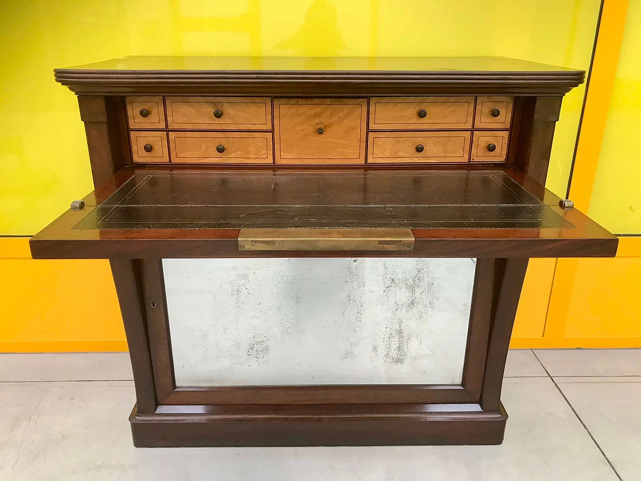 Charle X mahogany credenza console secretaire with mirror, drawers and ink stand, 19th century 1165231