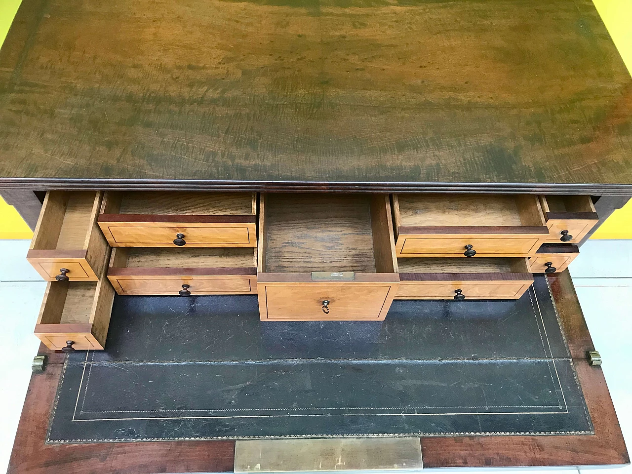 Charle X mahogany credenza console secretaire with mirror, drawers and ink stand, 19th century 1165233