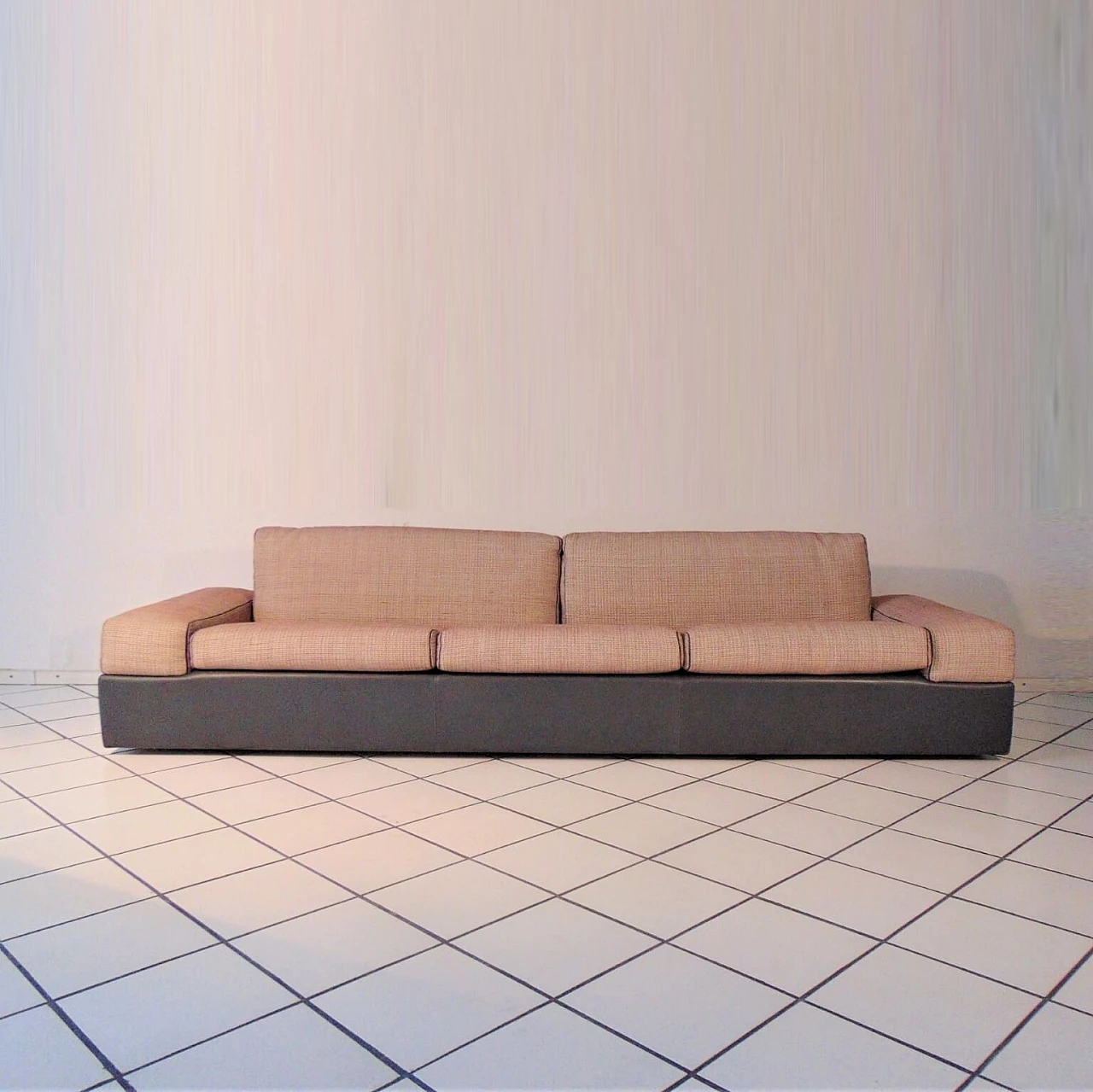 Grey Leather 4-Seater Sofa, Cushions Leather and Silk, Sormani 1983 1165234