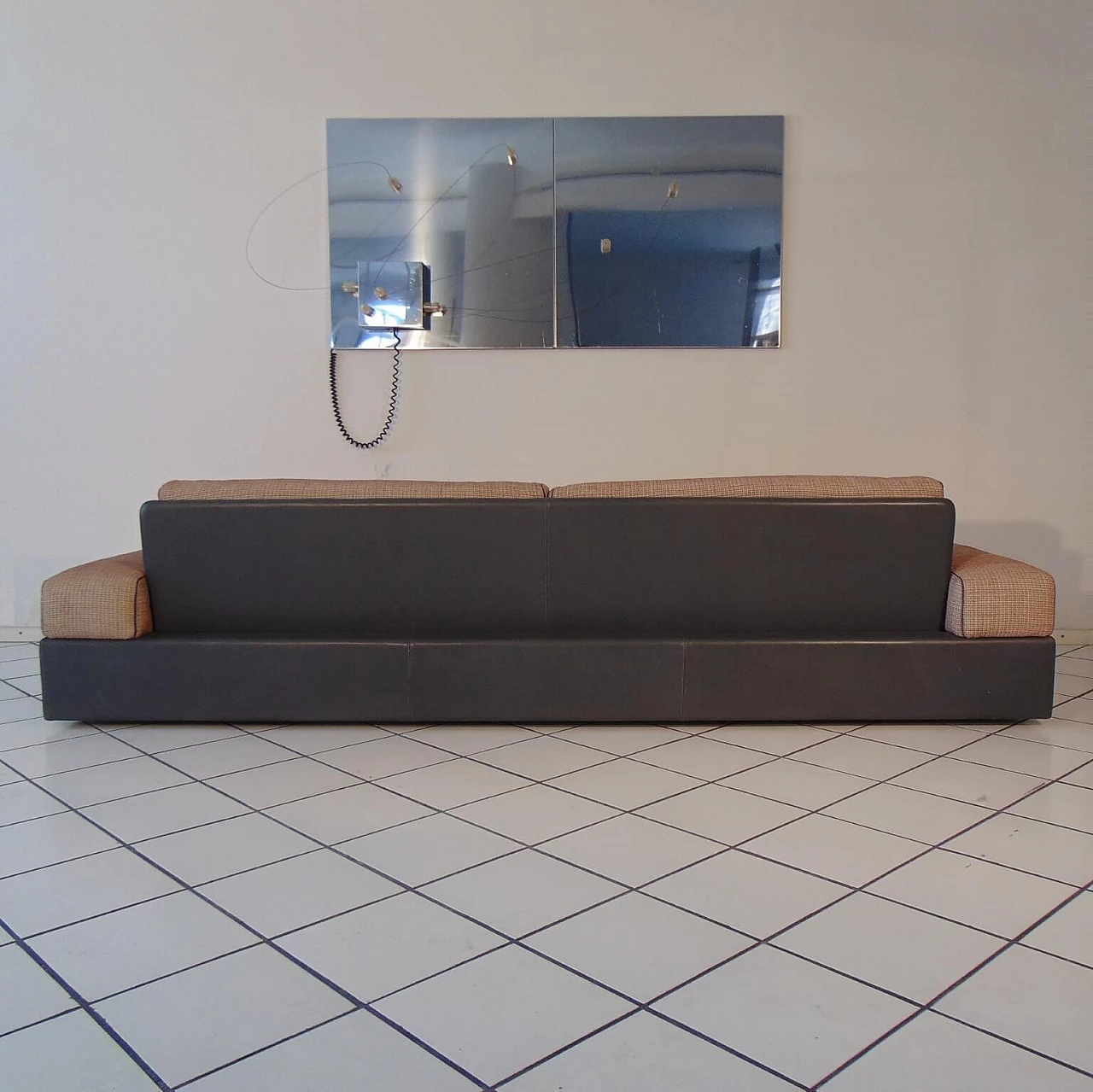 Grey Leather 4-Seater Sofa, Cushions Leather and Silk, Sormani 1983 1165238