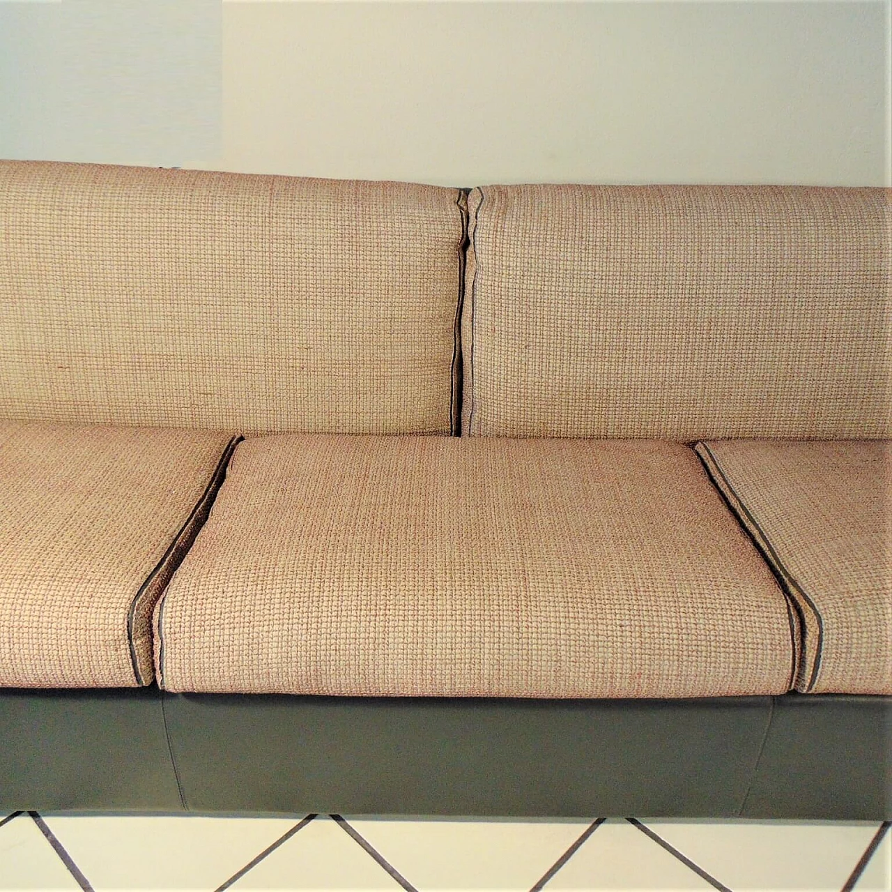 Grey Leather 4-Seater Sofa, Cushions Leather and Silk, Sormani 1983 1165240